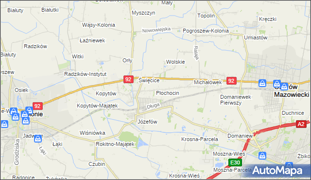 mapa Płochocin gmina Ożarów Mazowiecki, Płochocin gmina Ożarów Mazowiecki na mapie Targeo