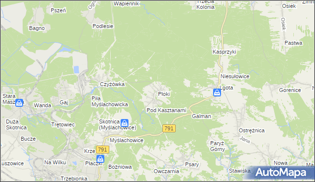 mapa Płoki gmina Trzebinia, Płoki gmina Trzebinia na mapie Targeo