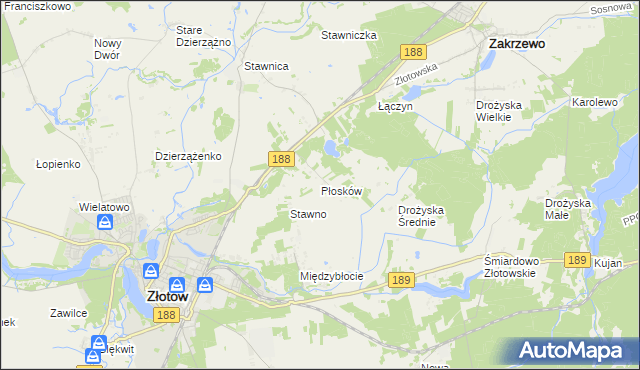 mapa Płosków gmina Złotów, Płosków gmina Złotów na mapie Targeo