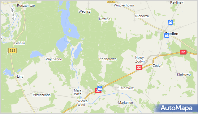 mapa Podborowo gmina Siedlec, Podborowo gmina Siedlec na mapie Targeo