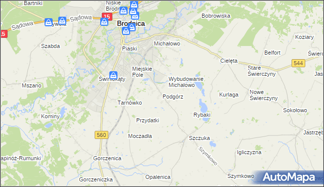 mapa Podgórz gmina Brodnica, Podgórz gmina Brodnica na mapie Targeo