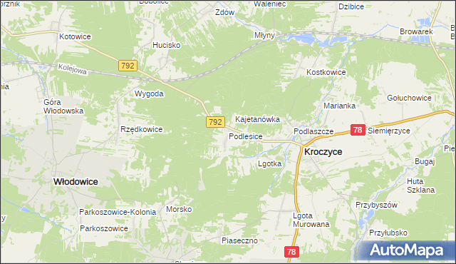 mapa Podlesice gmina Kroczyce, Podlesice gmina Kroczyce na mapie Targeo