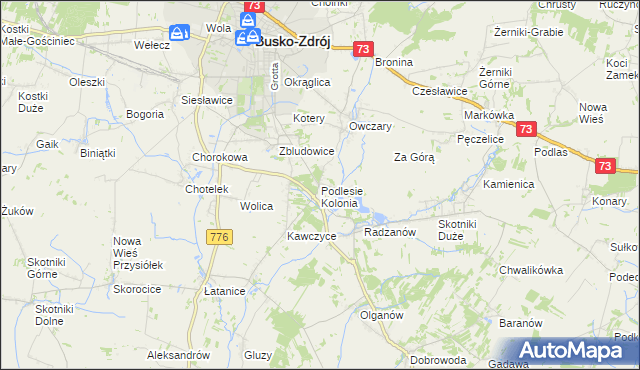 mapa Podlesie Kolonia gmina Busko-Zdrój, Podlesie Kolonia gmina Busko-Zdrój na mapie Targeo