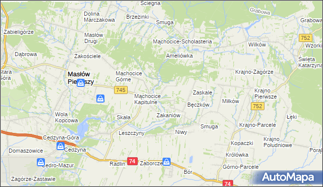 mapa Podmąchocice, Podmąchocice na mapie Targeo