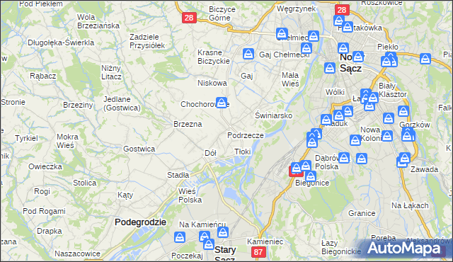 mapa Podrzecze gmina Podegrodzie, Podrzecze gmina Podegrodzie na mapie Targeo