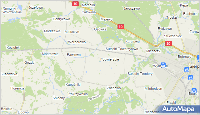 mapa Podwierzbie gmina Sierpc, Podwierzbie gmina Sierpc na mapie Targeo