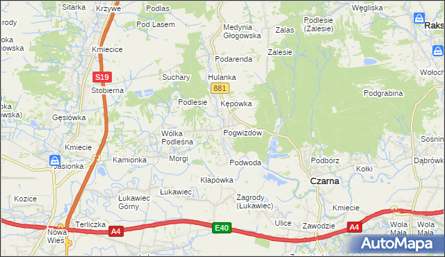 mapa Pogwizdów gmina Czarna, Pogwizdów gmina Czarna na mapie Targeo