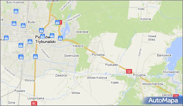 mapa Poniatów gmina Sulejów, Poniatów gmina Sulejów na mapie Targeo