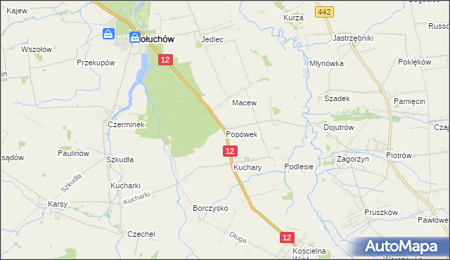 mapa Popówek gmina Gołuchów, Popówek gmina Gołuchów na mapie Targeo