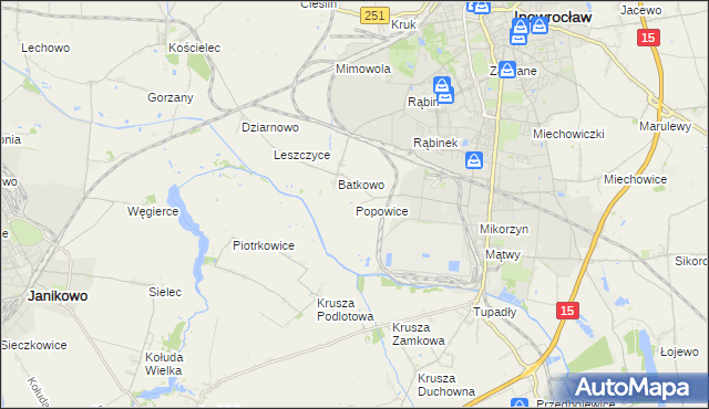 mapa Popowice gmina Inowrocław, Popowice gmina Inowrocław na mapie Targeo