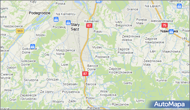 mapa Popowice gmina Stary Sącz, Popowice gmina Stary Sącz na mapie Targeo