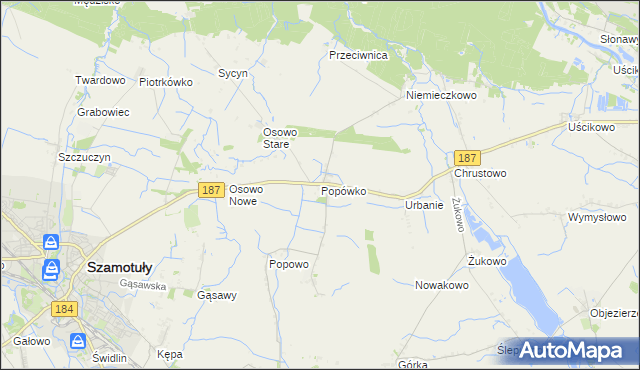 mapa Popówko gmina Oborniki, Popówko gmina Oborniki na mapie Targeo