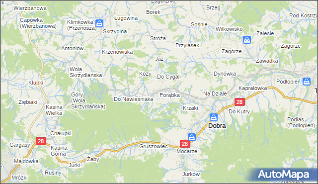 mapa Porąbka gmina Dobra, Porąbka gmina Dobra na mapie Targeo