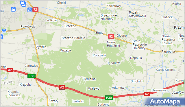 mapa Potażniki, Potażniki na mapie Targeo