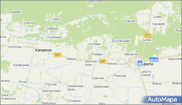 mapa Powązki gmina Leszno, Powązki gmina Leszno na mapie Targeo