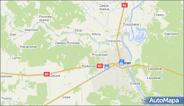 mapa Prycanowo, Prycanowo na mapie Targeo