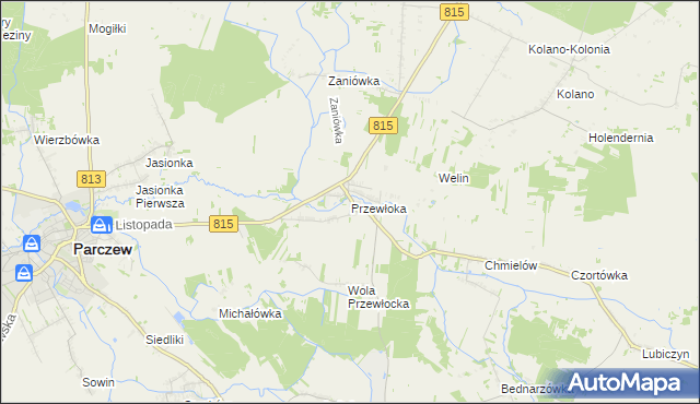 mapa Przewłoka gmina Parczew, Przewłoka gmina Parczew na mapie Targeo