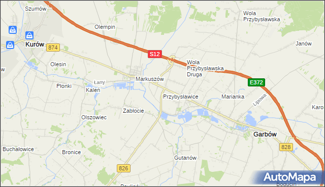mapa Przybysławice gmina Garbów, Przybysławice gmina Garbów na mapie Targeo