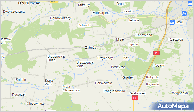 mapa Przychody gmina Międzyrzec Podlaski, Przychody gmina Międzyrzec Podlaski na mapie Targeo