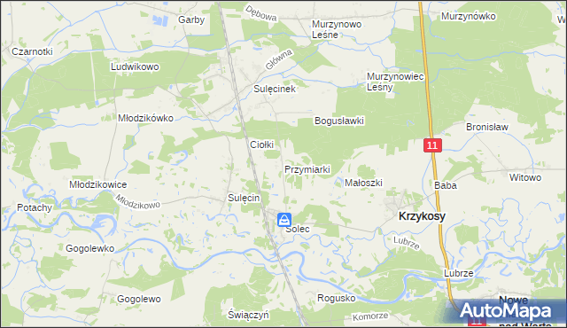 mapa Przymiarki gmina Krzykosy, Przymiarki gmina Krzykosy na mapie Targeo