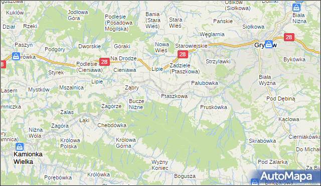 mapa Ptaszkowa, Ptaszkowa na mapie Targeo
