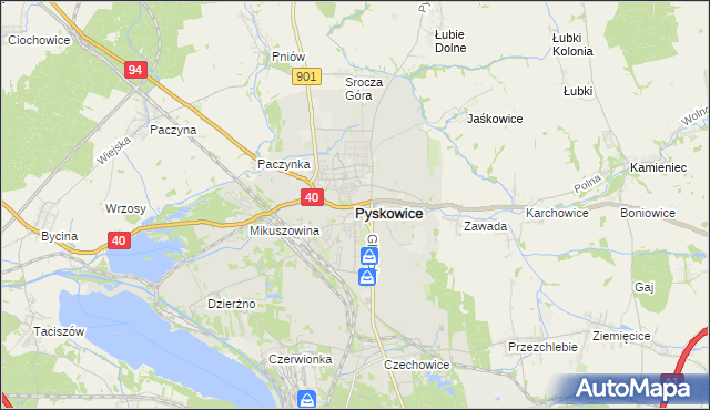 mapa Pyskowice powiat gliwicki, Pyskowice powiat gliwicki na mapie Targeo