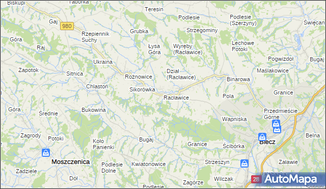 mapa Racławice gmina Biecz, Racławice gmina Biecz na mapie Targeo