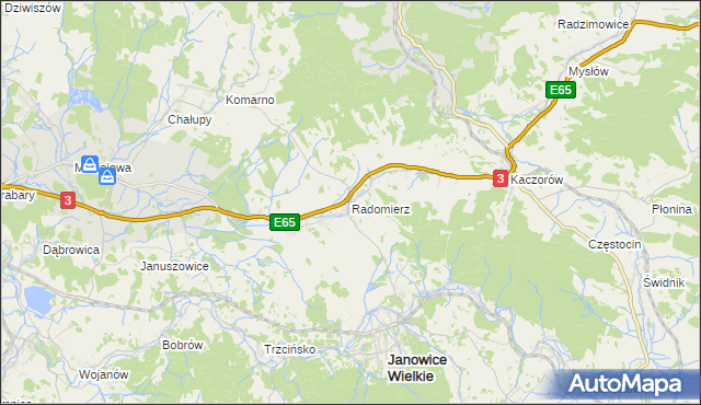 mapa Radomierz gmina Janowice Wielkie, Radomierz gmina Janowice Wielkie na mapie Targeo