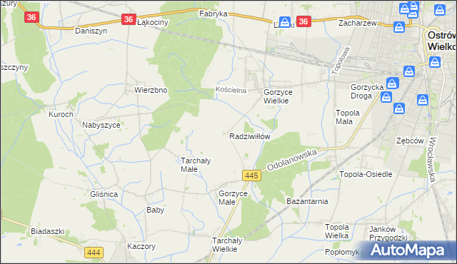 mapa Radziwiłłów gmina Ostrów Wielkopolski, Radziwiłłów gmina Ostrów Wielkopolski na mapie Targeo