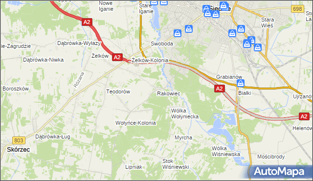 mapa Rakowiec gmina Siedlce, Rakowiec gmina Siedlce na mapie Targeo