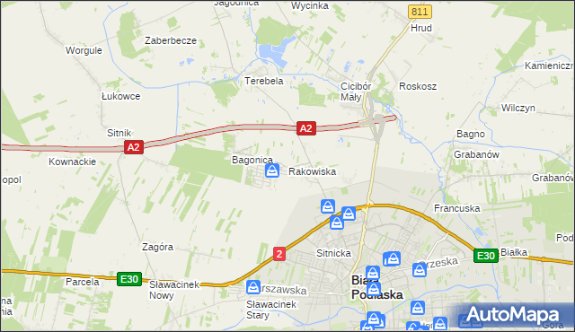 mapa Rakowiska gmina Biała Podlaska, Rakowiska gmina Biała Podlaska na mapie Targeo