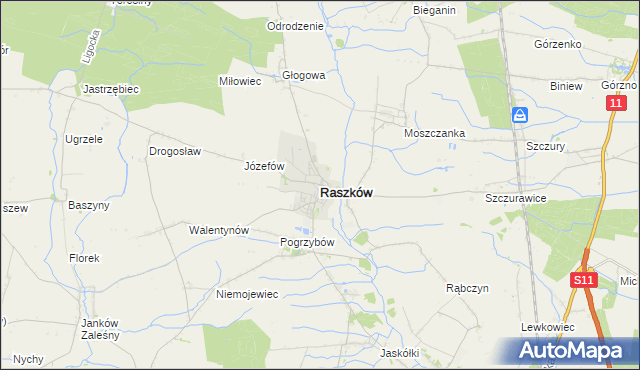 mapa Raszków powiat ostrowski, Raszków powiat ostrowski na mapie Targeo