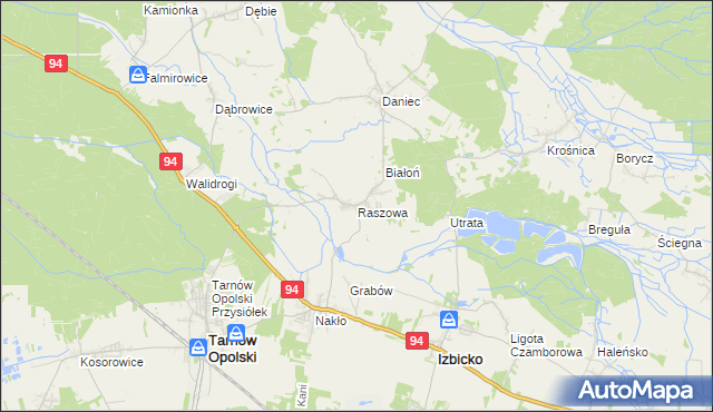 mapa Raszowa gmina Tarnów Opolski, Raszowa gmina Tarnów Opolski na mapie Targeo