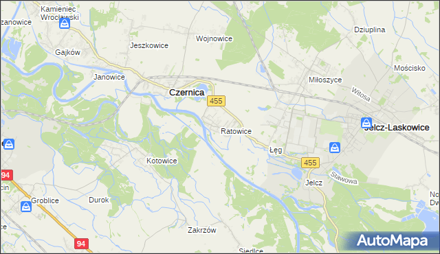 mapa Ratowice gmina Czernica, Ratowice gmina Czernica na mapie Targeo