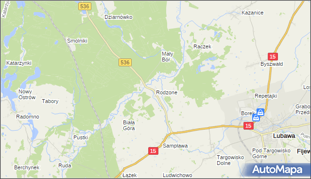 mapa Rodzone gmina Lubawa, Rodzone gmina Lubawa na mapie Targeo