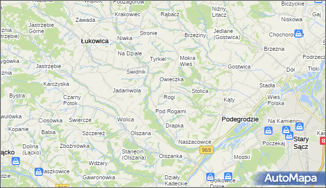 mapa Rogi gmina Podegrodzie, Rogi gmina Podegrodzie na mapie Targeo