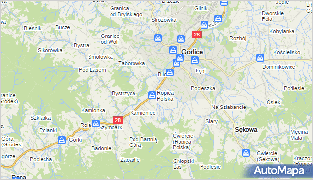 mapa Ropica Polska, Ropica Polska na mapie Targeo