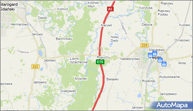 mapa Ropuchy, Ropuchy na mapie Targeo