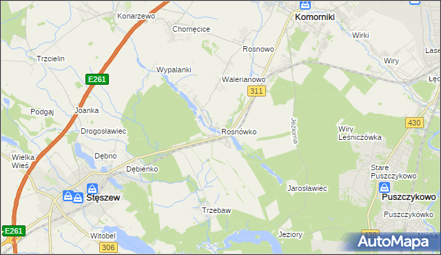 mapa Rosnówko gmina Komorniki, Rosnówko gmina Komorniki na mapie Targeo