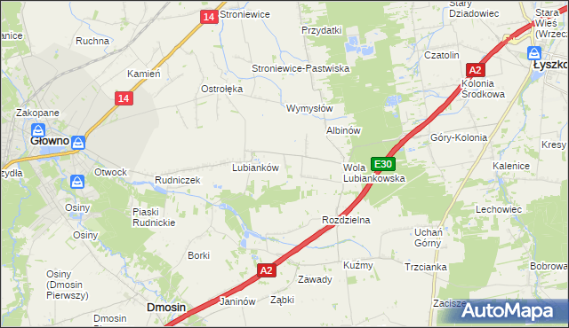 mapa Różany gmina Głowno, Różany gmina Głowno na mapie Targeo