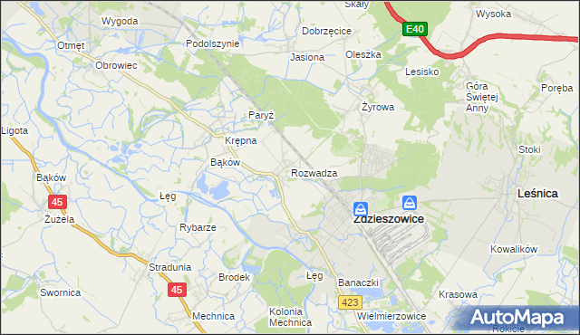 mapa Rozwadza, Rozwadza na mapie Targeo