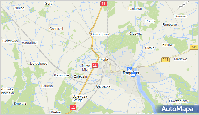 mapa Ruda gmina Rogoźno, Ruda gmina Rogoźno na mapie Targeo