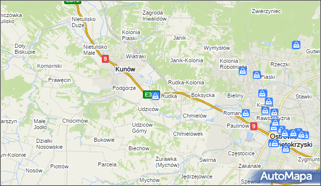 mapa Rudka gmina Kunów, Rudka gmina Kunów na mapie Targeo