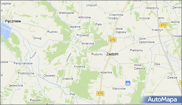 mapa Rudunki gmina Zadzim, Rudunki gmina Zadzim na mapie Targeo