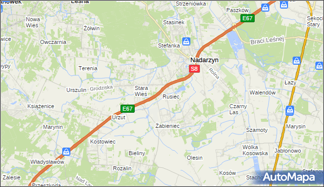 mapa Rusiec gmina Nadarzyn, Rusiec gmina Nadarzyn na mapie Targeo