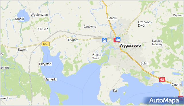 mapa Ruska Wieś gmina Węgorzewo, Ruska Wieś gmina Węgorzewo na mapie Targeo