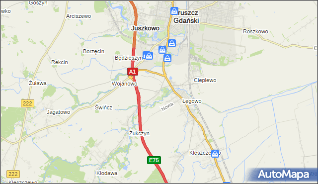 mapa Rusocin gmina Pruszcz Gdański, Rusocin gmina Pruszcz Gdański na mapie Targeo