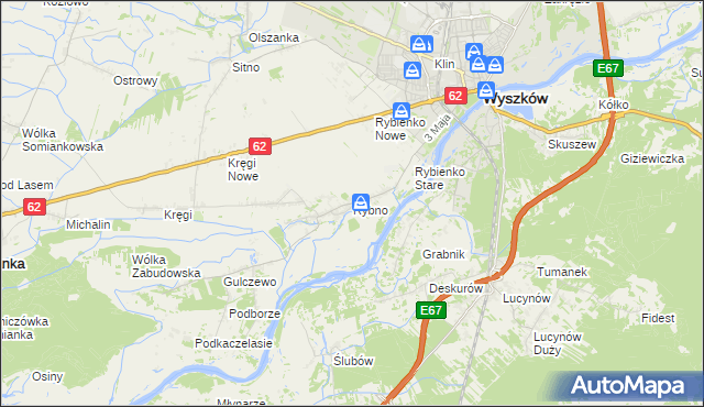 mapa Rybno gmina Wyszków, Rybno gmina Wyszków na mapie Targeo