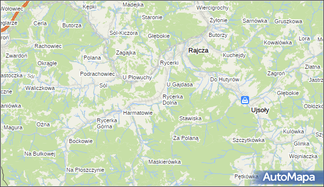 mapa Rycerka Dolna, Rycerka Dolna na mapie Targeo