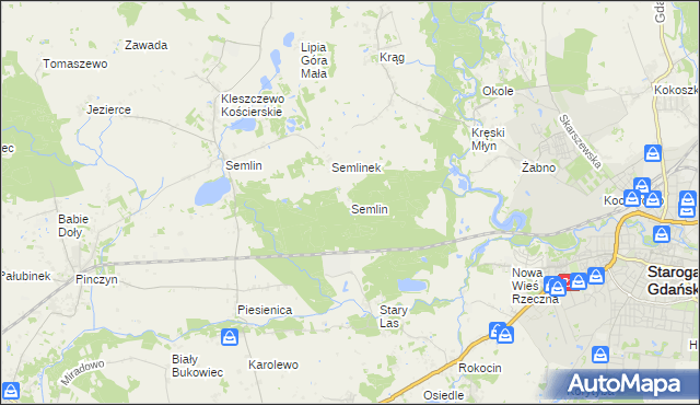 mapa Semlin gmina Starogard Gdański, Semlin gmina Starogard Gdański na mapie Targeo